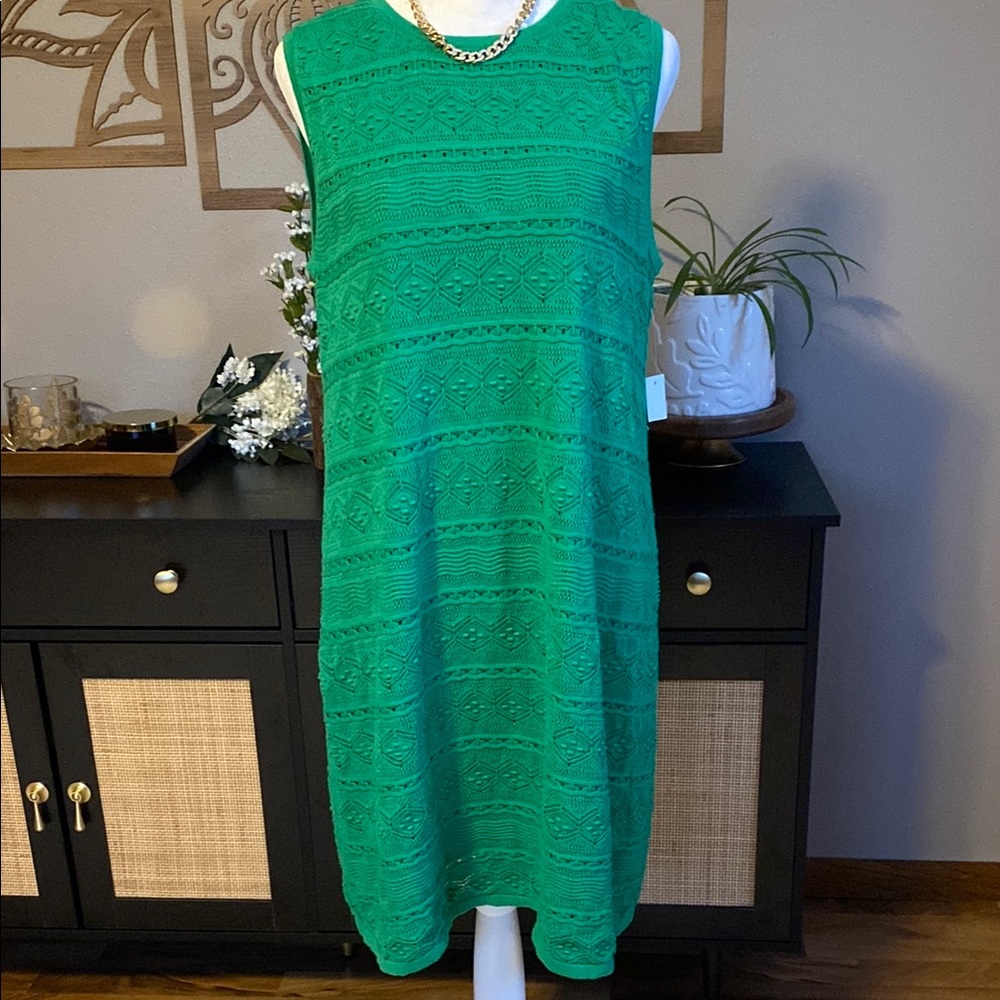 Eliza J Green Ribbed Sleeveless Sheath Midi Dress Size Large